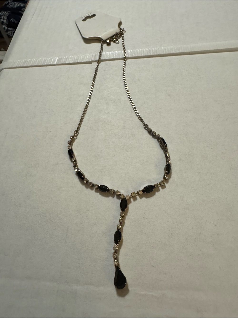 Black Teardrop Y-Necklace with Clear Accents - Women Jewelry